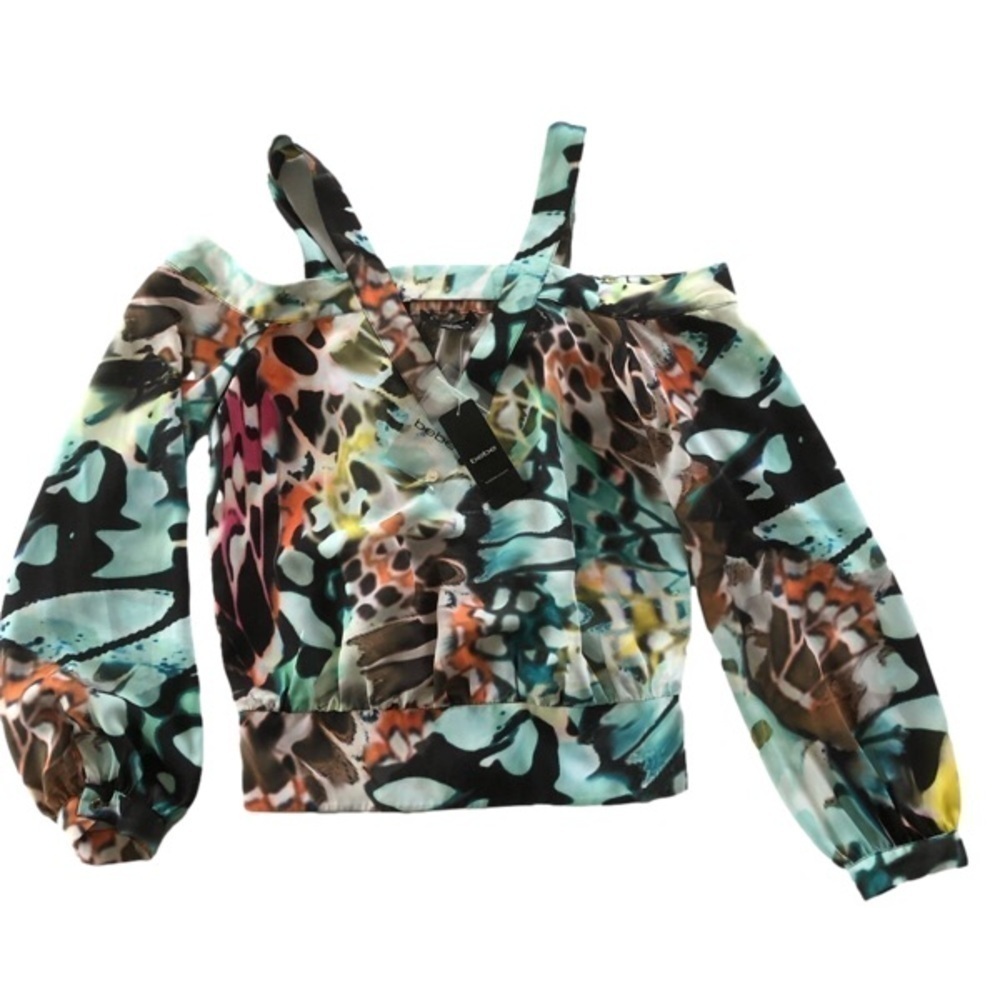 NWT Bebe Watercolours Cold Shoulder Top SZ XXS